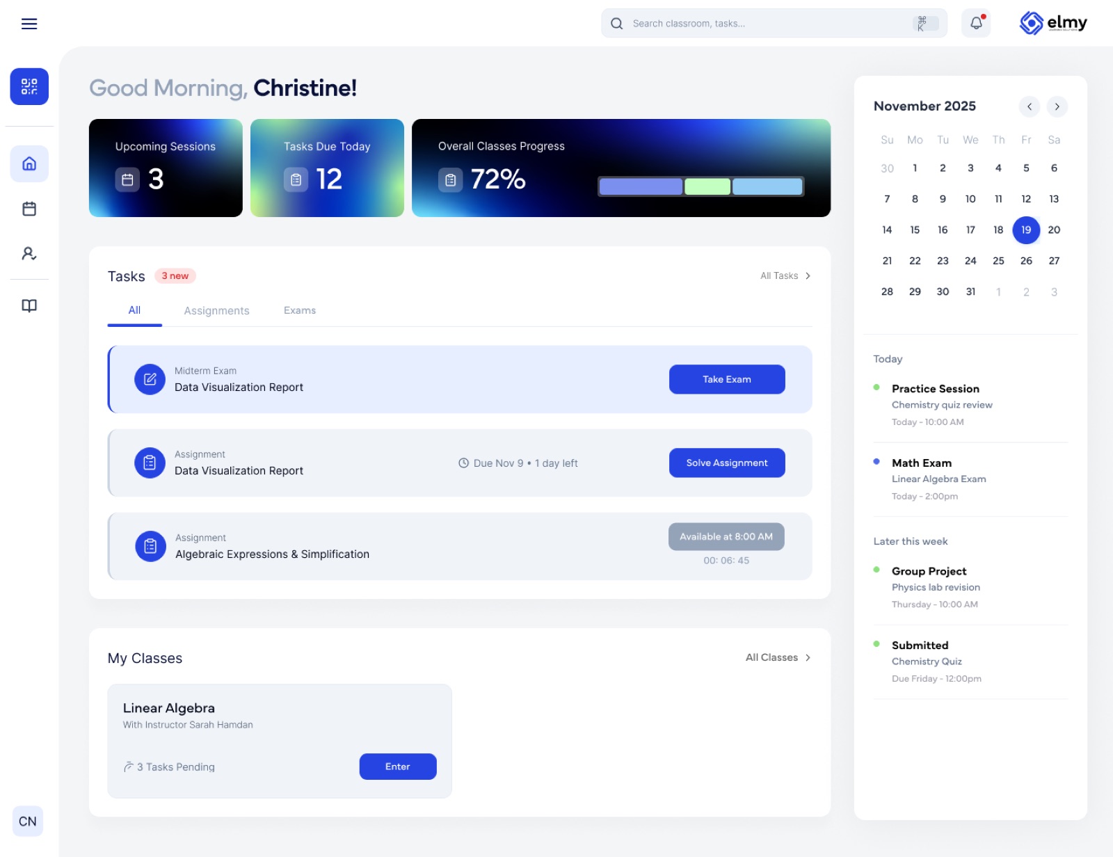 Elmy student dashboard